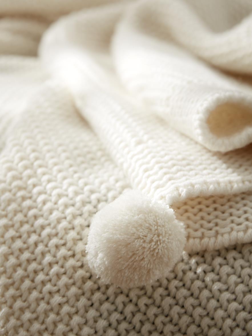 Plaid blanc ou écru en laine mérinos - Grosses mailles - Plaid Moumoute