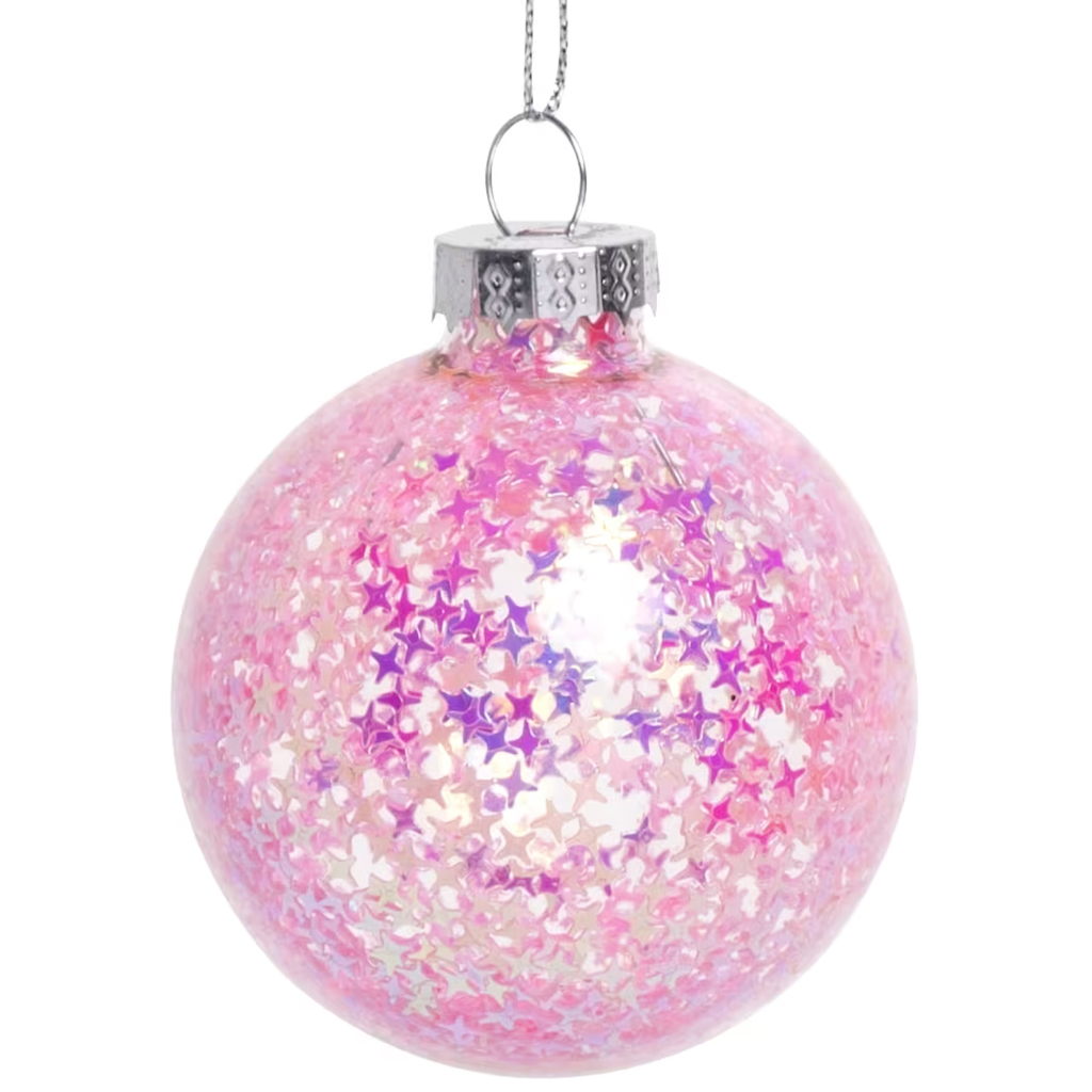 boule de noël rose paillettes