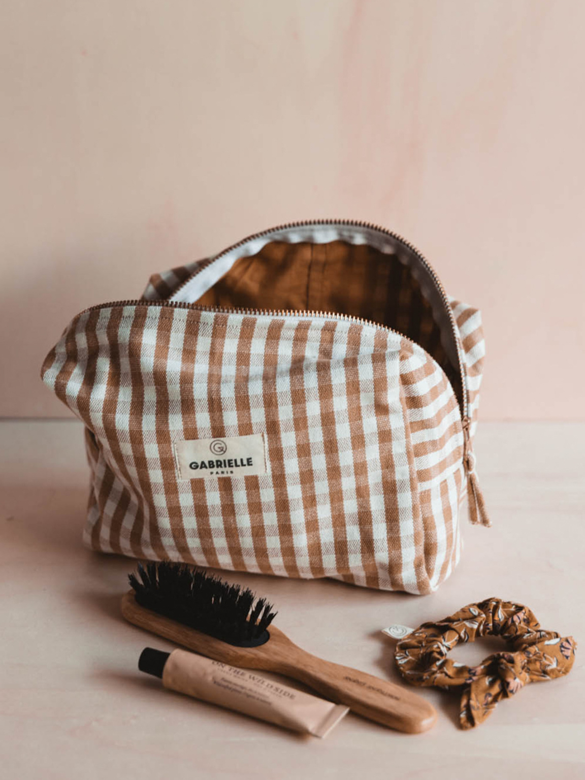 trousse de toilette vichy caramel