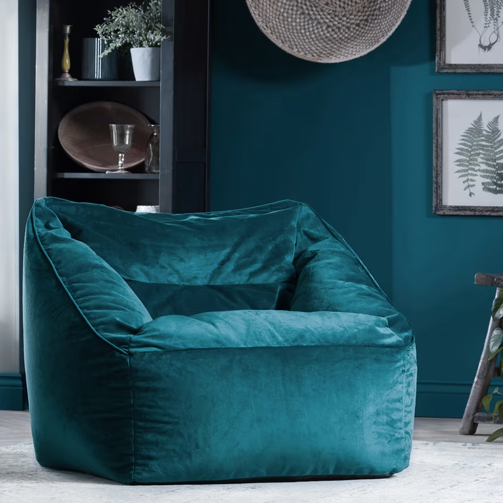 fauteuil pouf en velours bleu canard