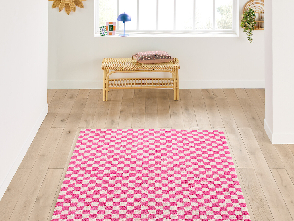 tapis damier rose