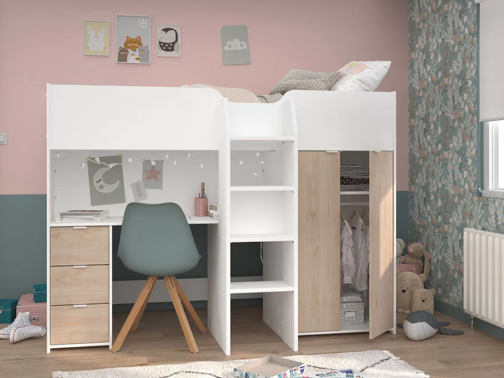 lit mezzanine avec armoire et bureau