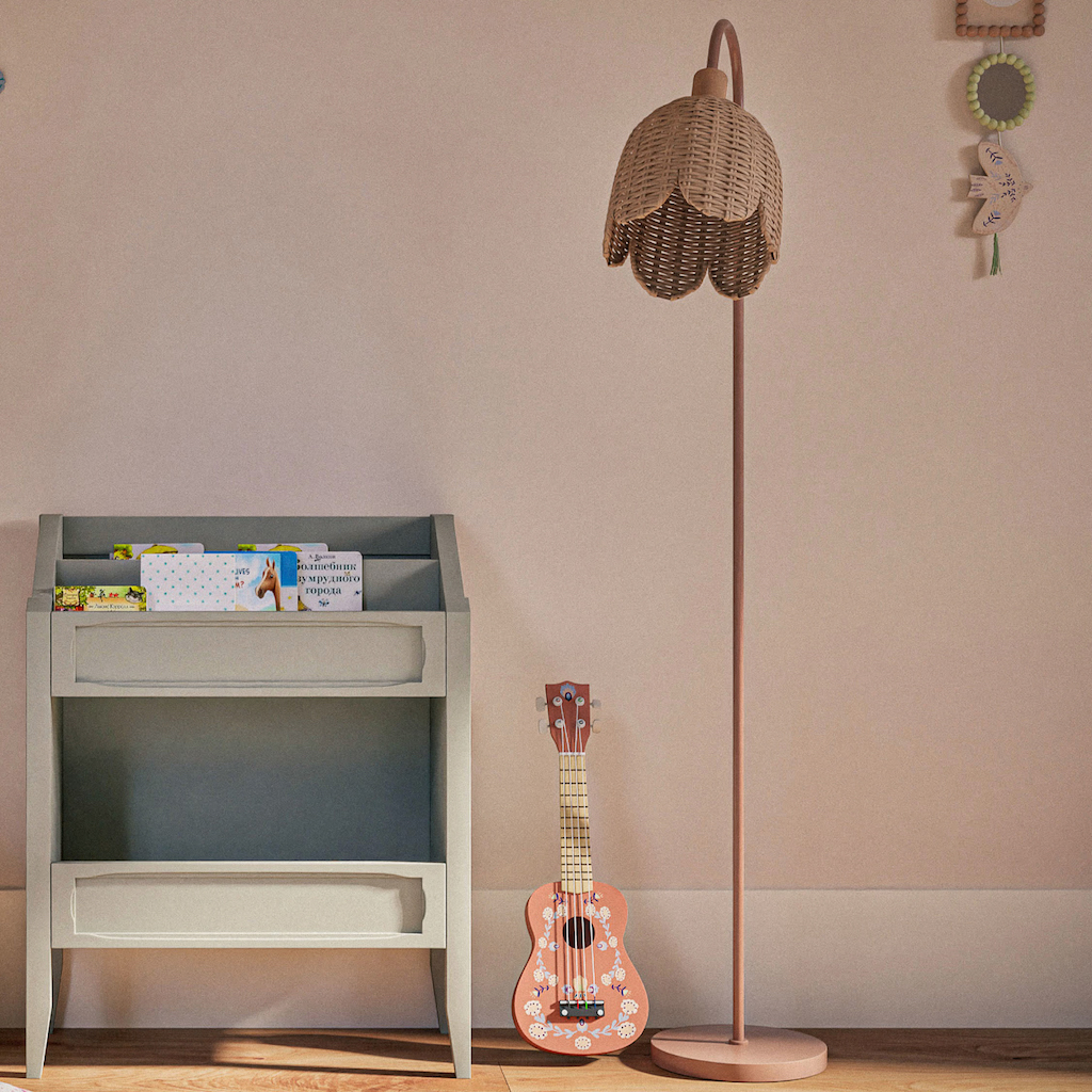 lampadaire fleur en rotin enfant