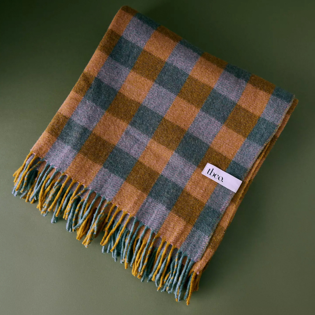 plaid en laine carreaux terracotta