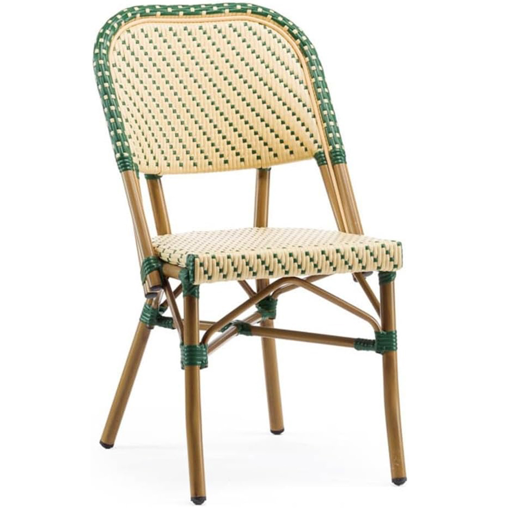 chaise bistrot parisien tressée vert et jaune