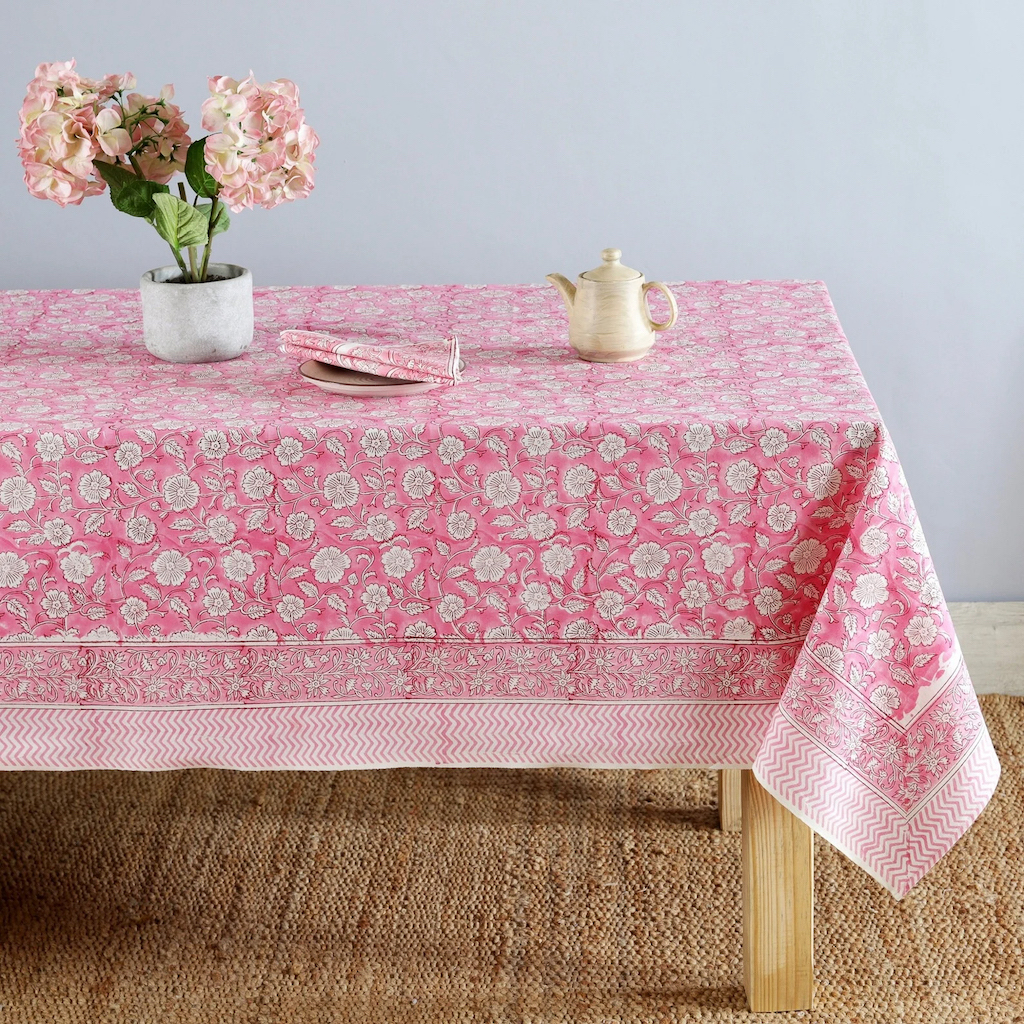 nappe indienne rose blanc