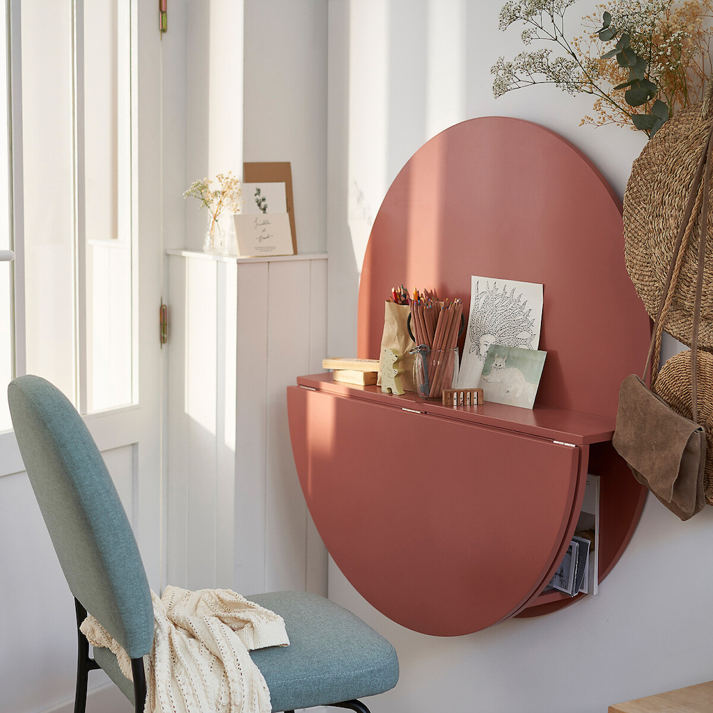 bureau mural pliant rond