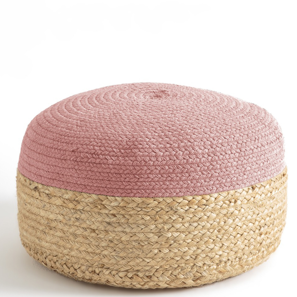 pouf en jute rose et naturel