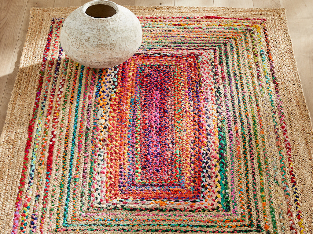 tapis jute et coton multicolore