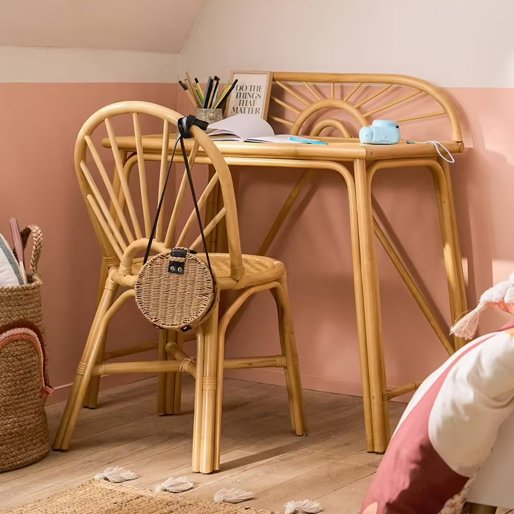 chambre terracotta et rotin enfant