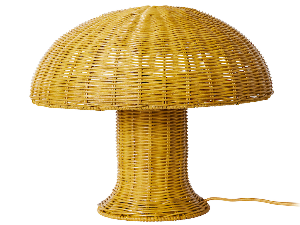 lampe champignon en rotin jaune