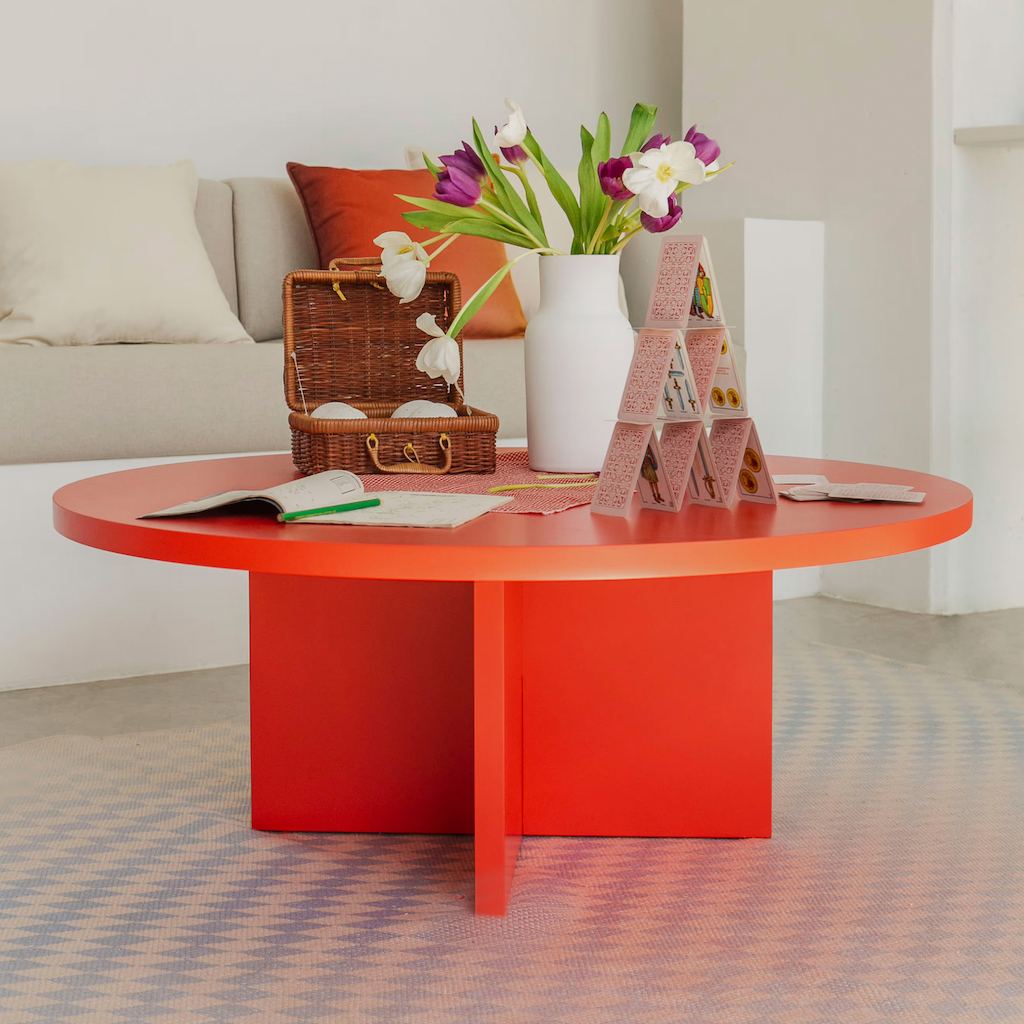 table basse ronde rouge